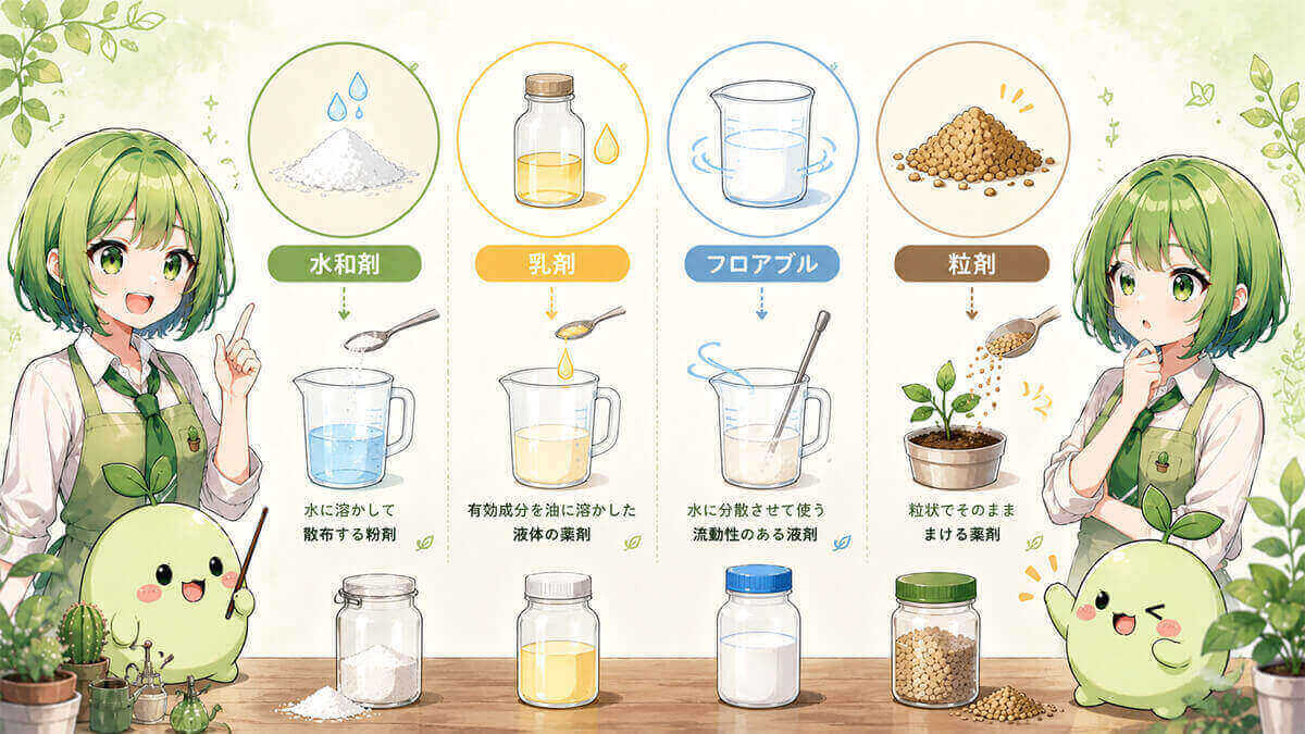 農薬の製剤タイプを知っておこう 水和剤・乳剤・フロアブル・粒剤の違い