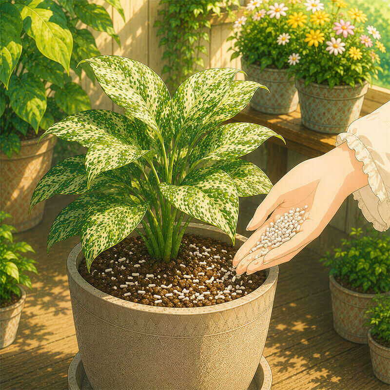 土に粒剤をまく